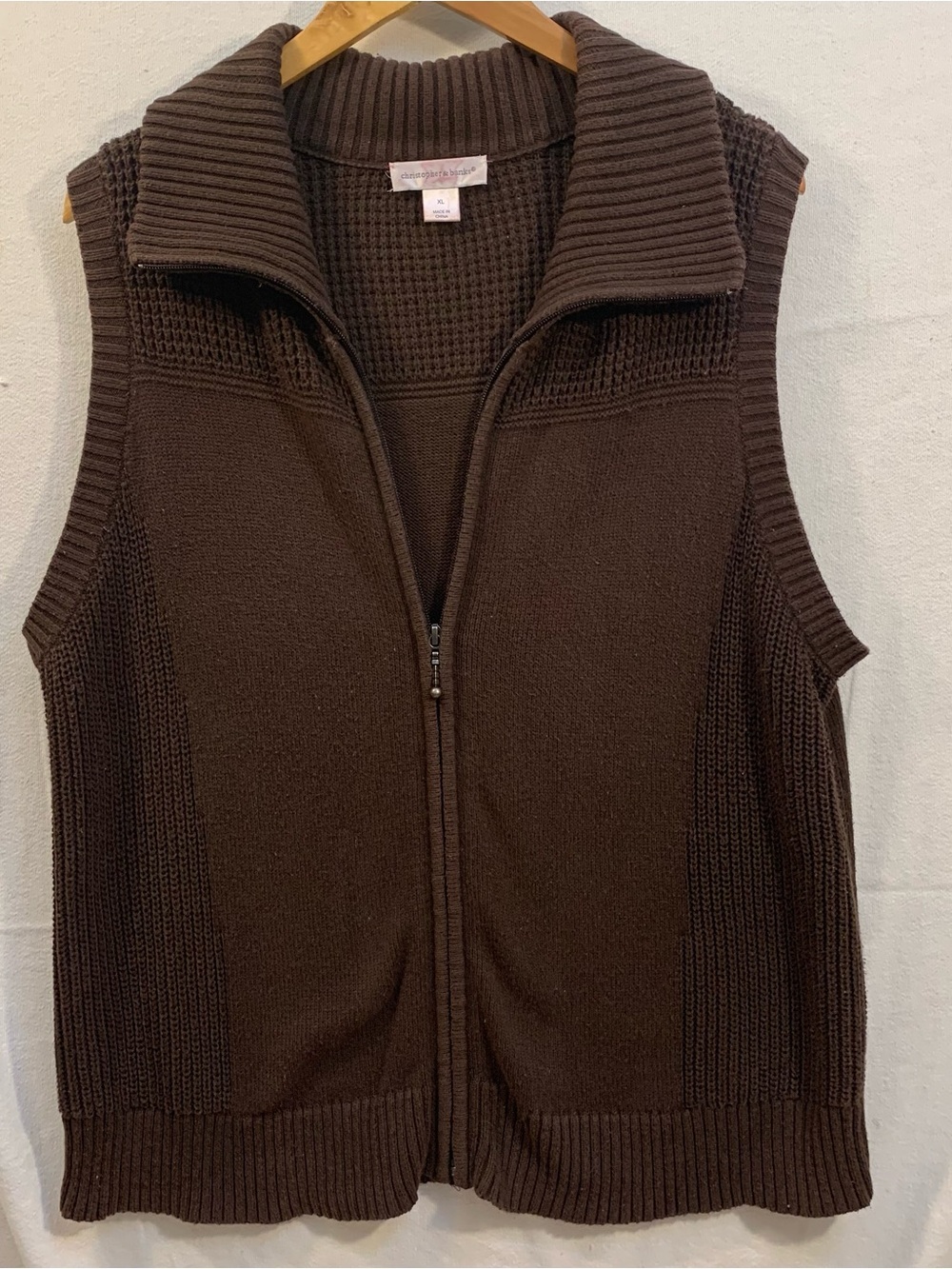 Women’s Christopher & Banks Chocolate Brown Zip-Front Knit Vest XL